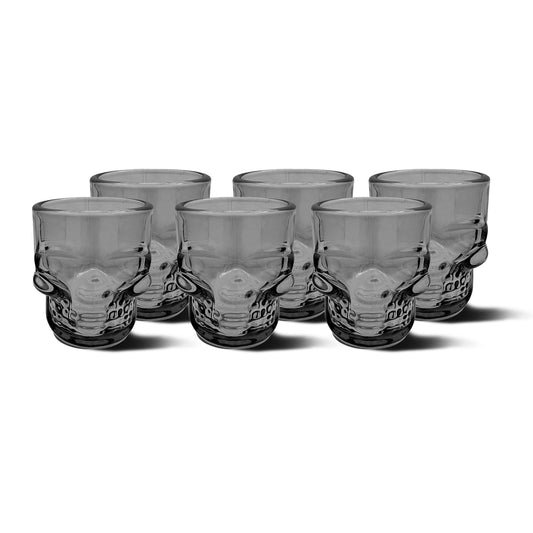 Set of 6 Skull Shot Glasses – 1.75 oz Glass Novelty Drinkware for Halloween Parties, Cocktail Bars & Home Decor