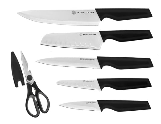 6-Piece Knife Set - High Carbon Stainless Steel Kitchen Knives with Ergonomic Handles, Blade Guards,
