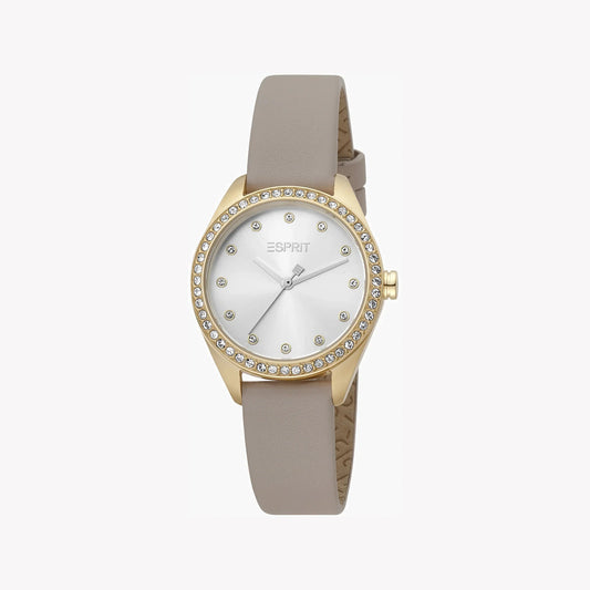 Esprit Women's Beige Leather Watch, Silver Dial | Es1l196m0025