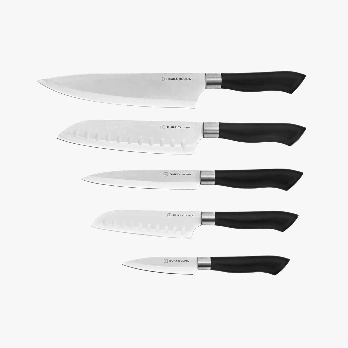 5 Piece Kitchen Knife Set With Matching Blade Guards, Black