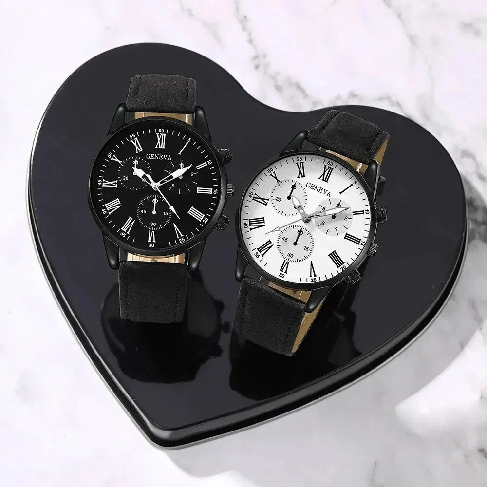 Couple Leather Quartz Watches Set