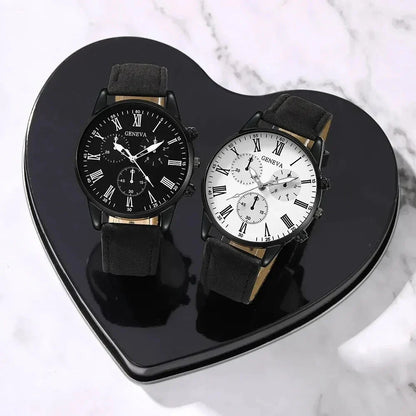 Couple Leather Quartz Watches Set